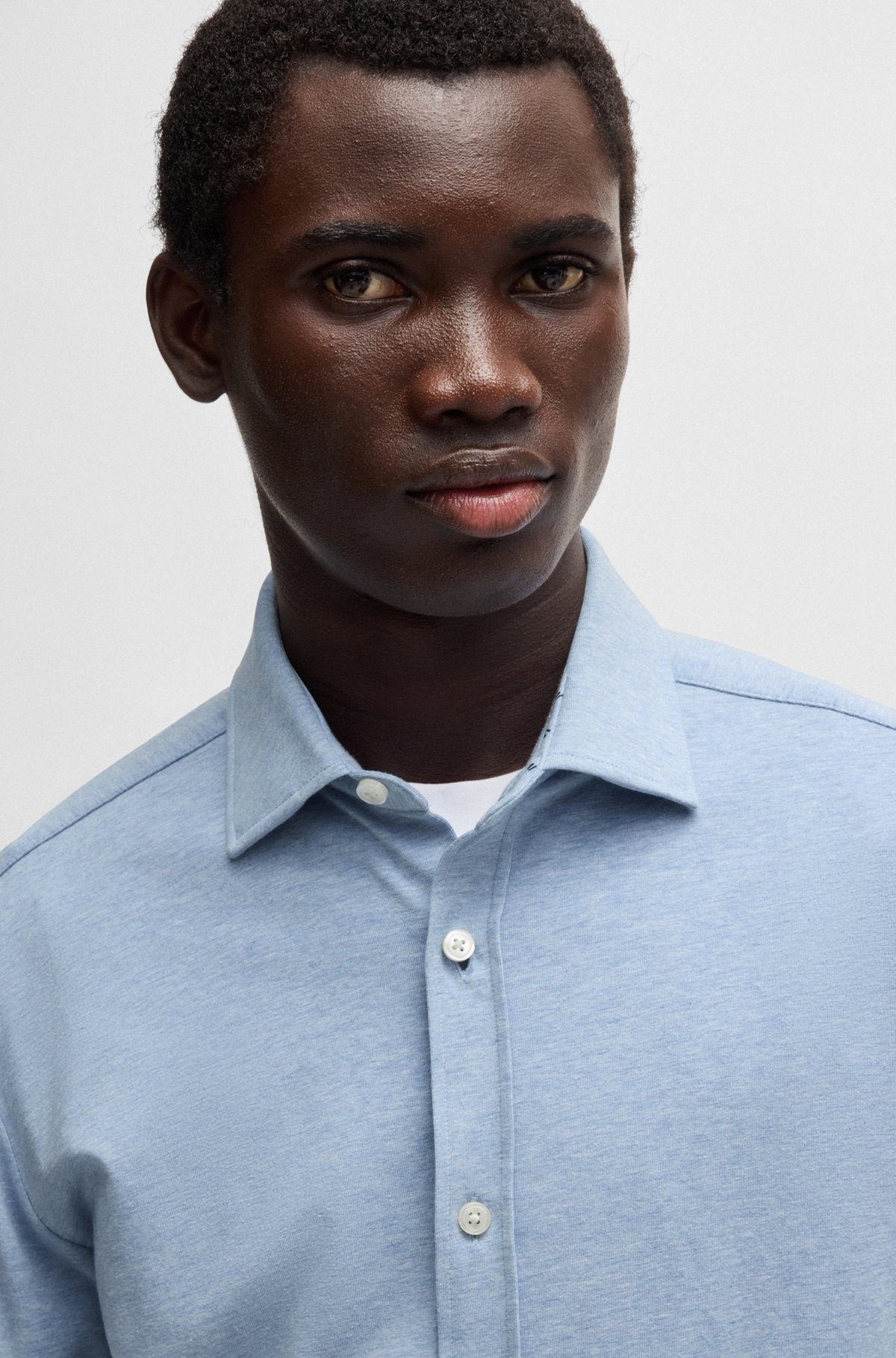 SLIM-FIT SHIRT IN STRETCH-COTTON JERSEY - 3