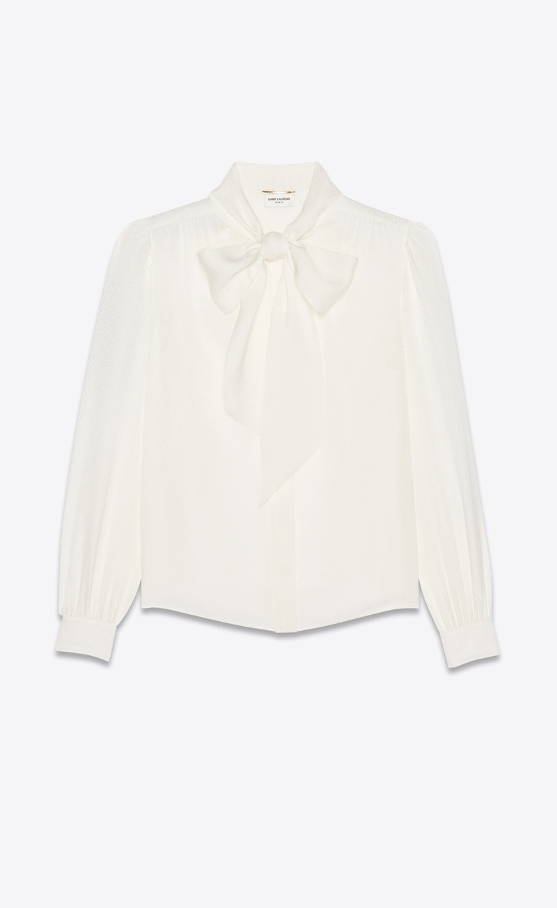 lavallière-neck blouse in matte and shiny animal-print silk - 1