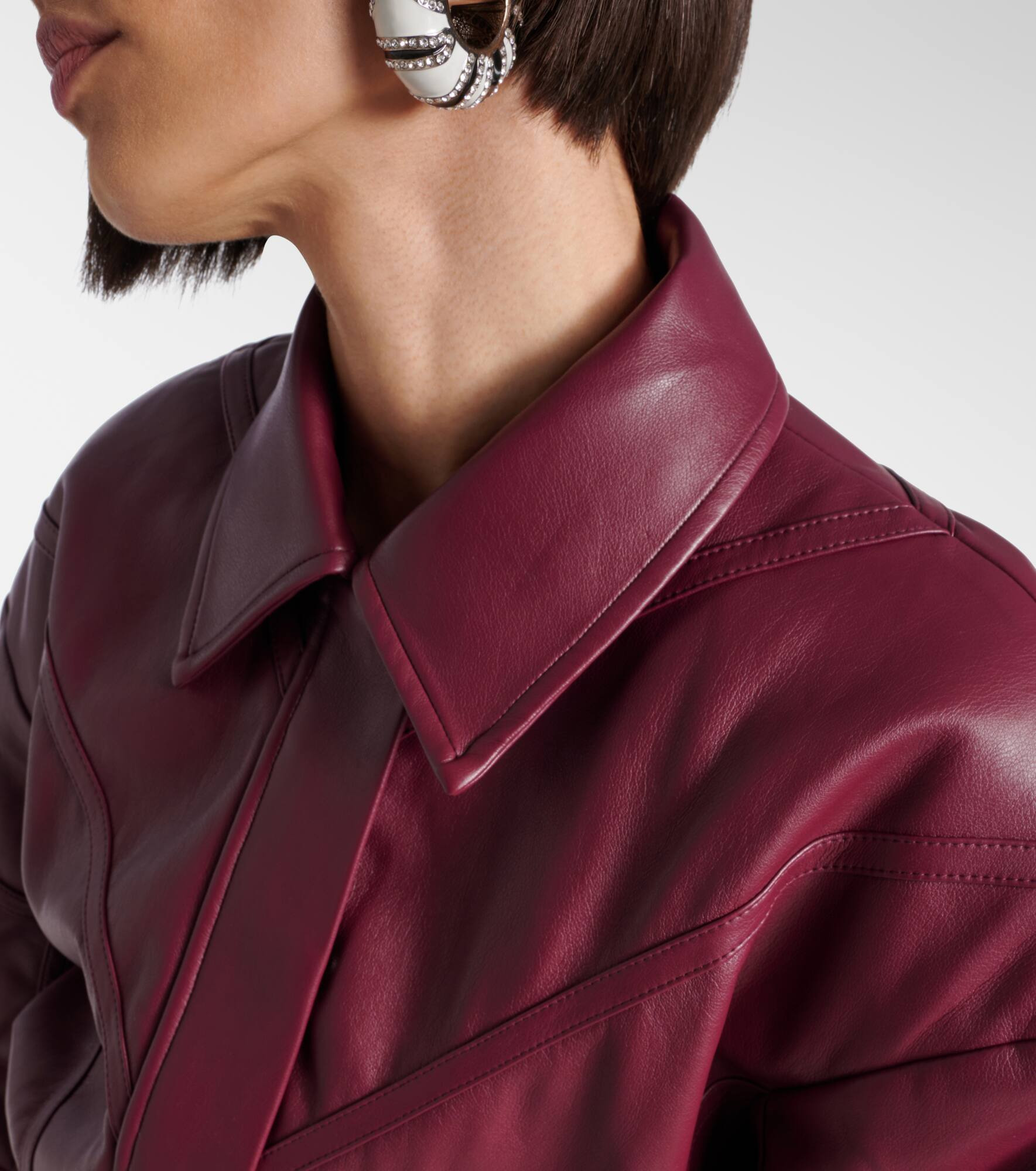 Cropped faux leather bomber jacket - 4