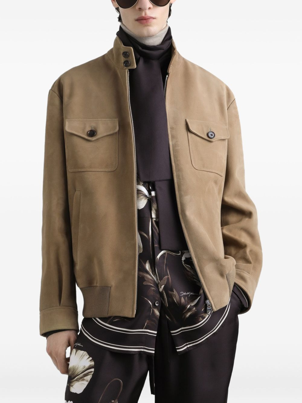 flap-pocketed zip-front leather jacket - 4
