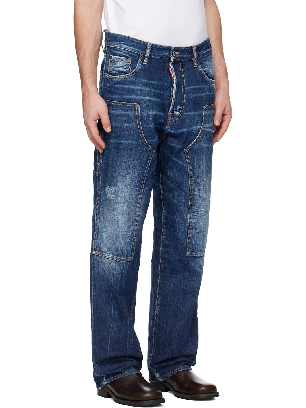 Blue Dark Semplice Loose Carpenter Jeans - 2