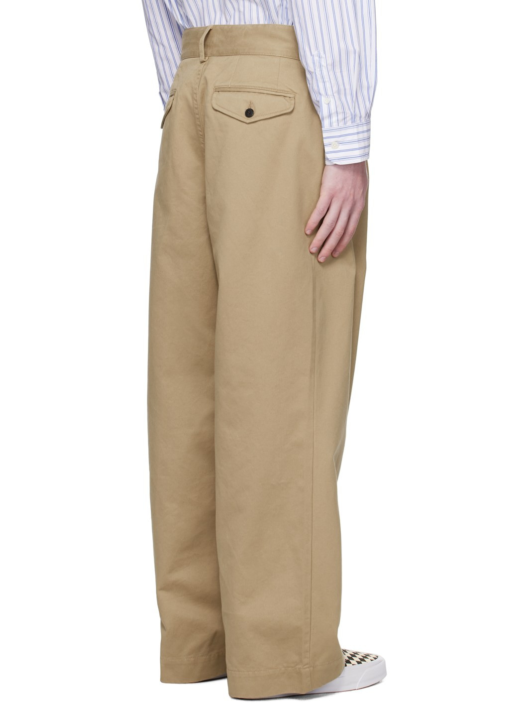 Khaki Single-Pleat Baggy Trousers - 3