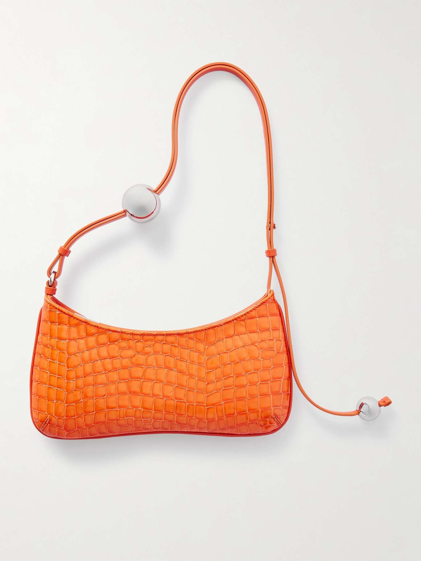 Le Bisou Perle embellished leather-trimmed croc-effect glossed-shell shoulder bag Orange - 3