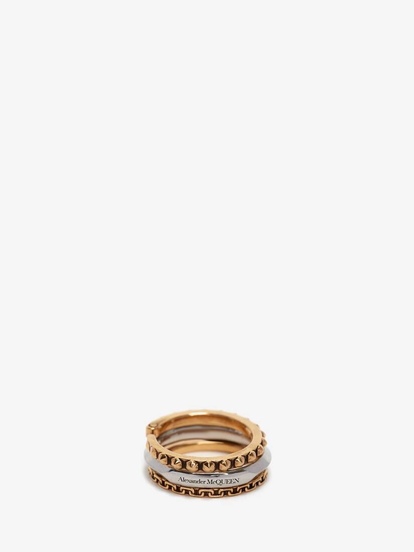 Punk Chain And Stud Triple Ring in Antique Silver/antique Gold - 1