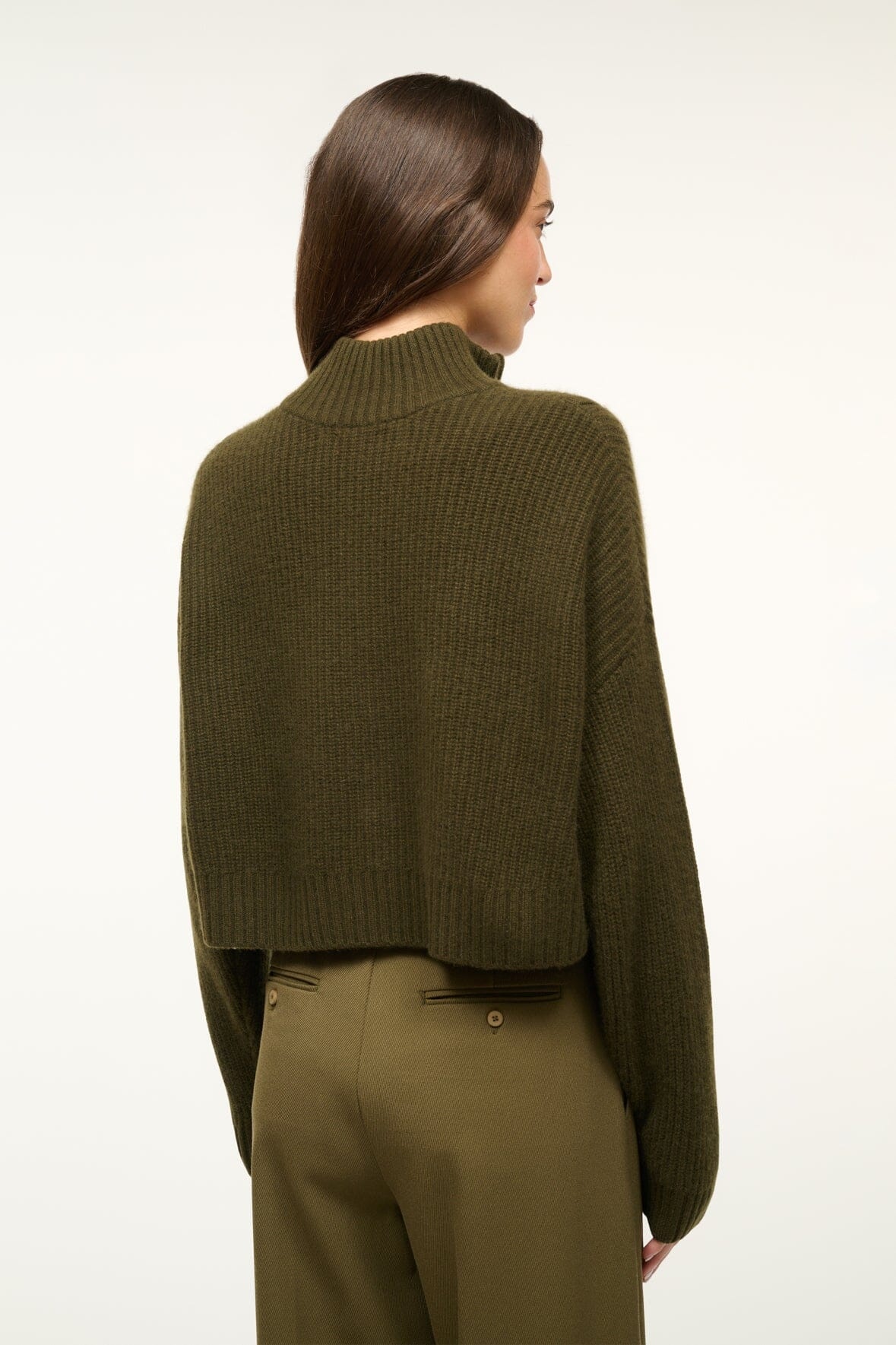 STAUD CASHMERE CROPPED HAMPTON SWEATER OLIVE - 4