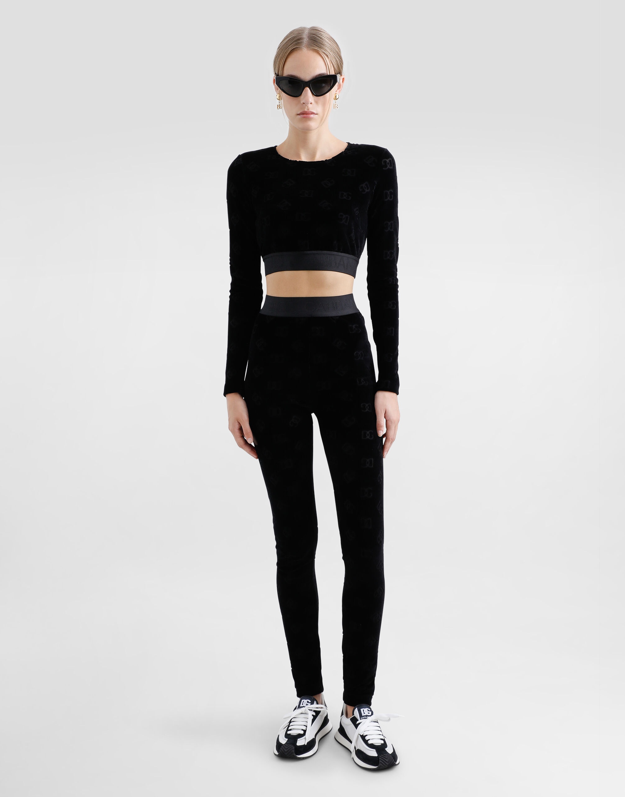 Cotton chenille crop top with jacquard DG logo - 2