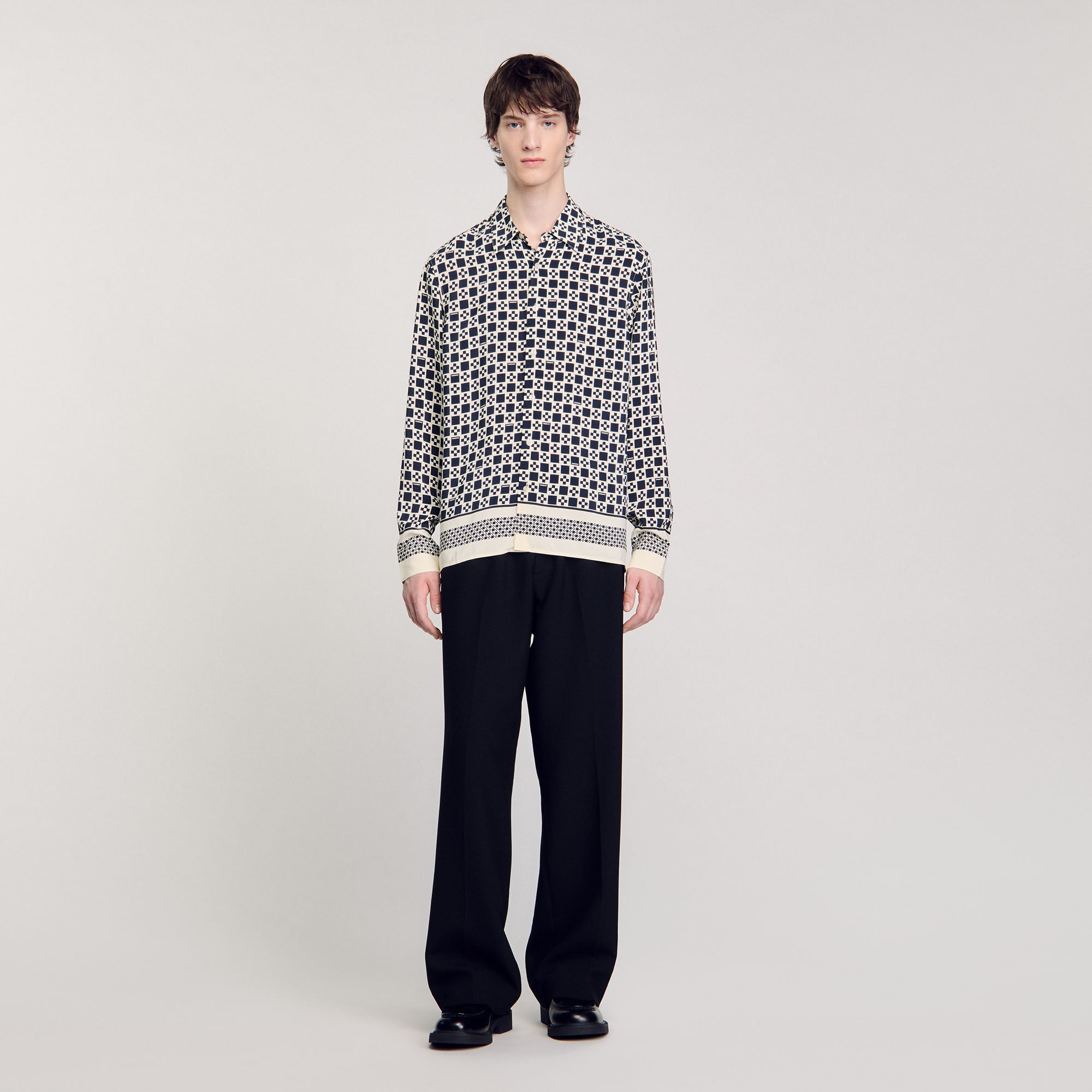 SQUARE CROSS MOTIF FLOWING SHIRT - 3