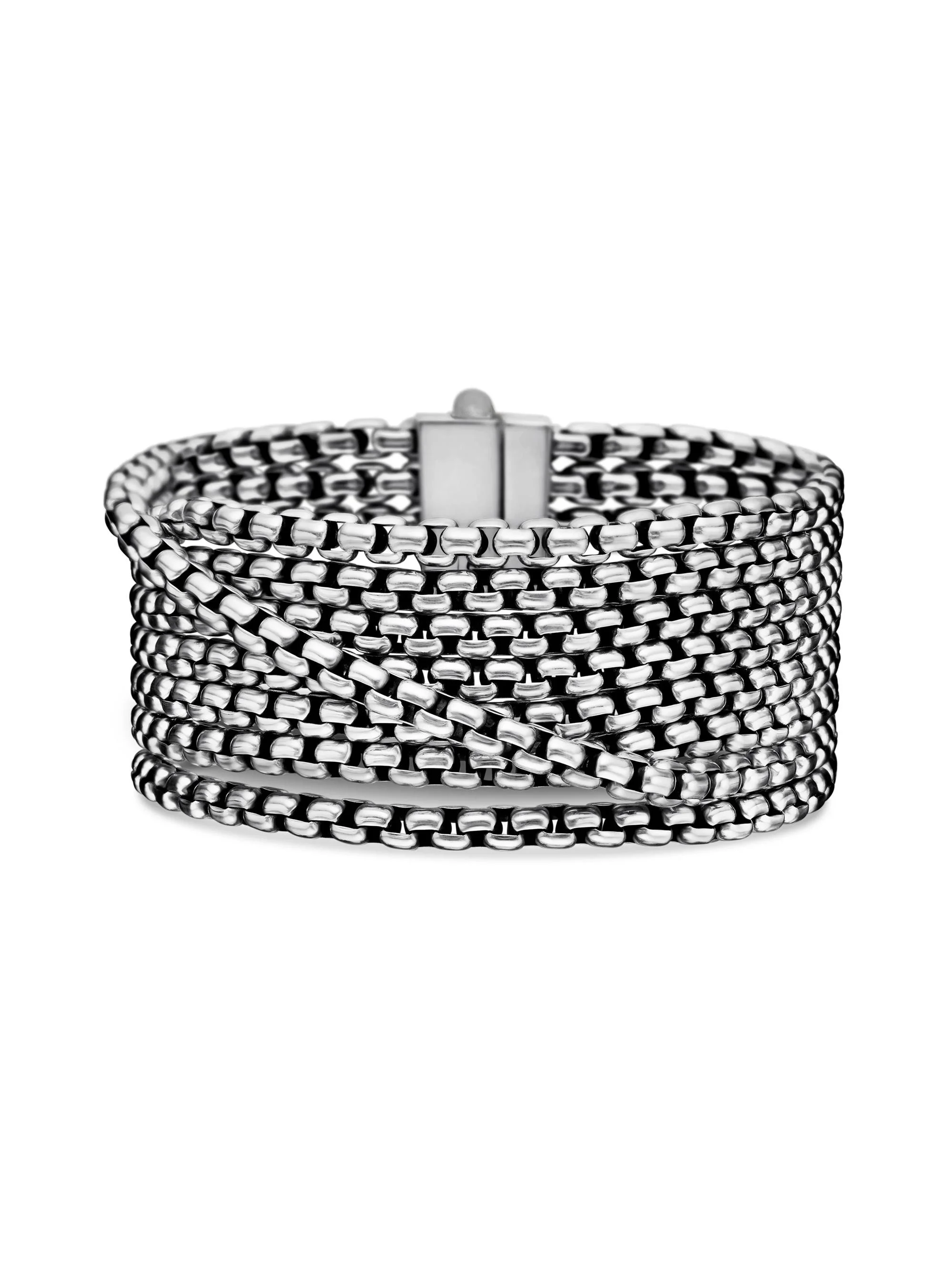 Women's Box Chain Eight Row Bracelet in Sterling Silver, 28MM - Silver - 1