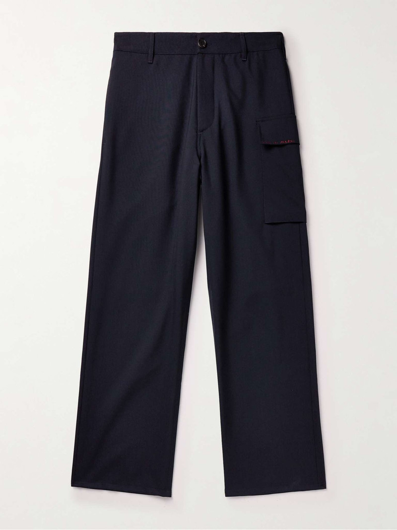 Straight-Leg Logo-Embroidered Virgin Wool Trousers - 1