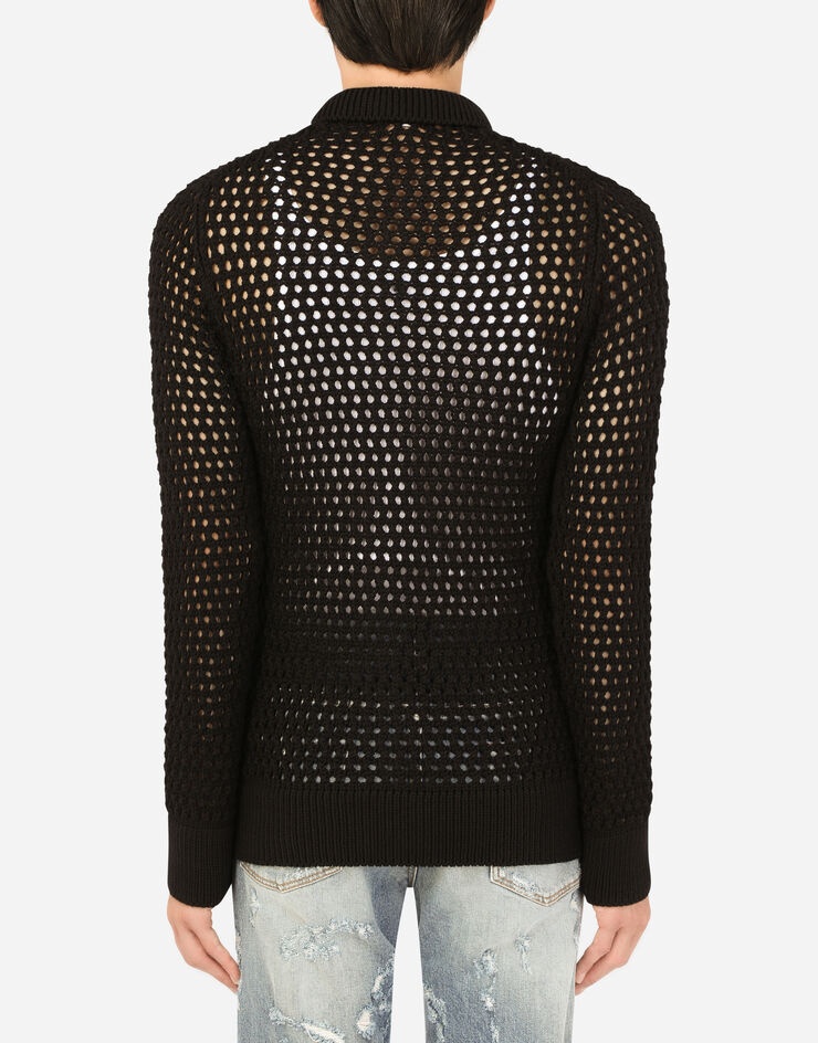 Mesh-stitch polo-style sweater - 2