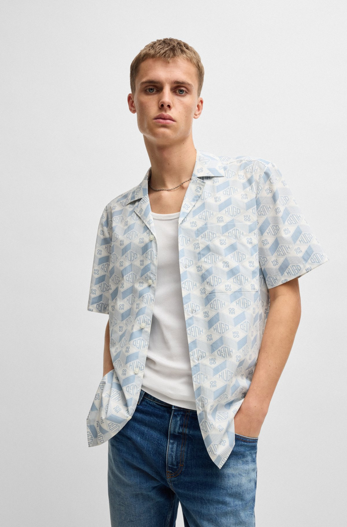 RELAXED-FIT SHIRT IN COTTON WITH GEOMETRIC-LOGO PRINT - 2