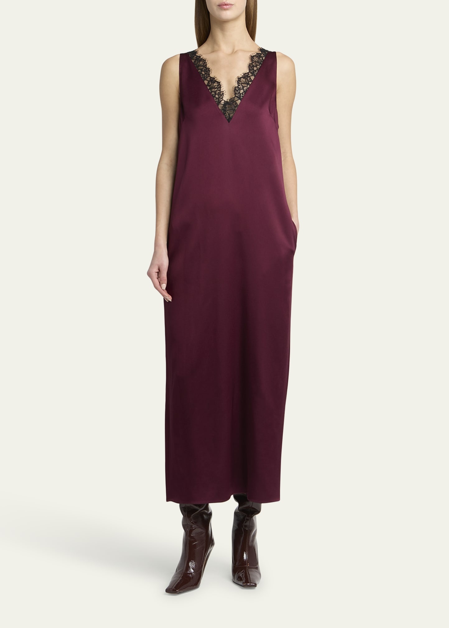 Lace-Trimmed Satin Slip Dress - 2