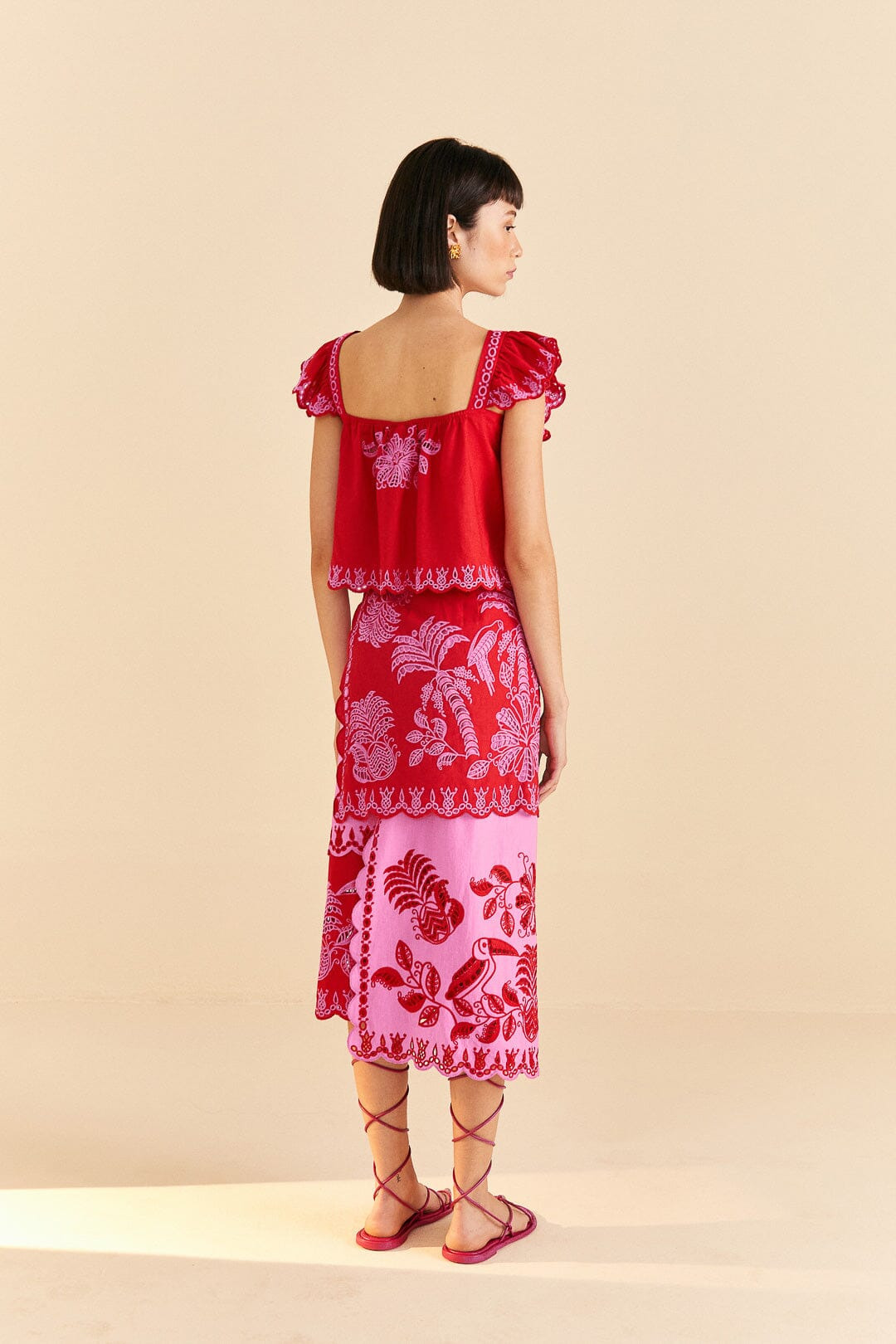 Red Palm Tree Richelieu Blouse - 4