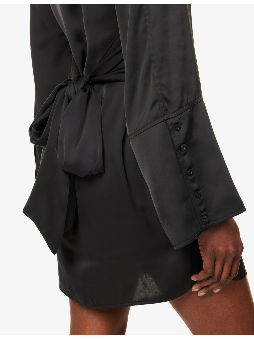 Tie-Shirt Long-Sleeves Woven Mini Dress - 5