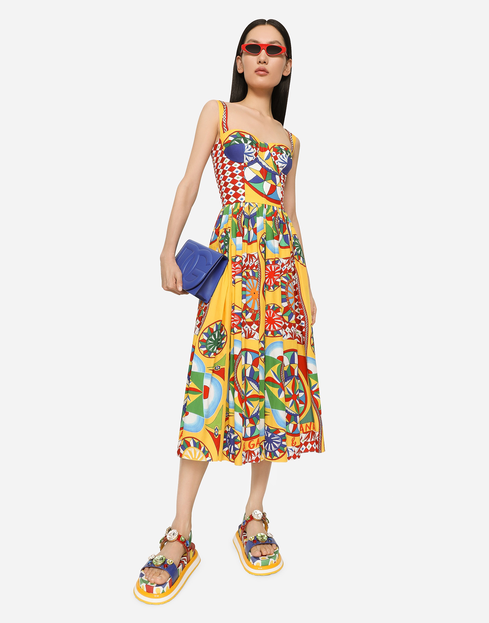 Carretto Print Cotton Poplin Dress