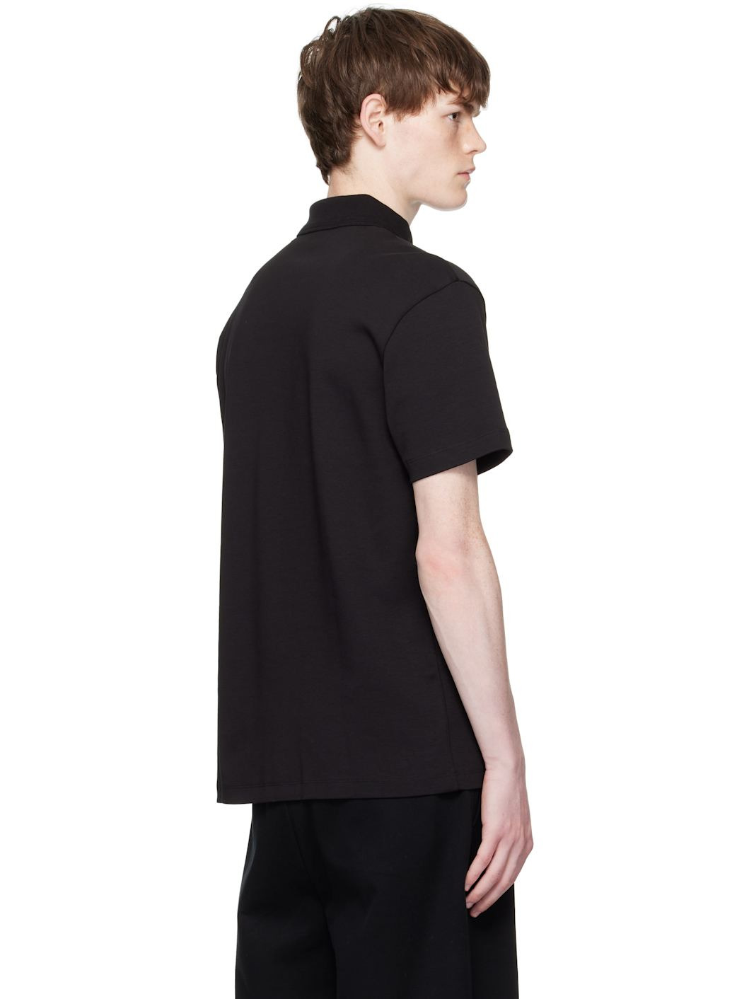 Black Interlock-Cotton Stacked Logo Polo - 3