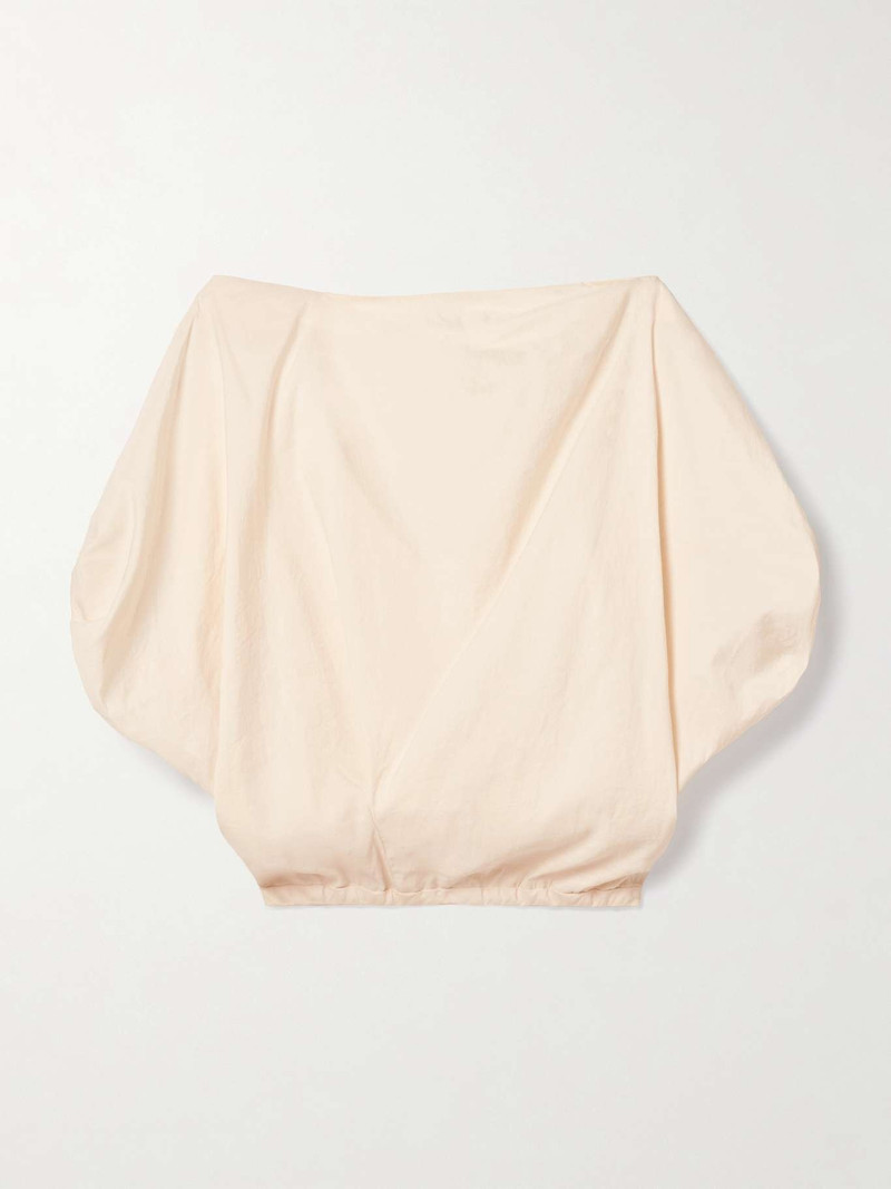 Niles cropped draped silk and cotton-blend twill top Ecru 1