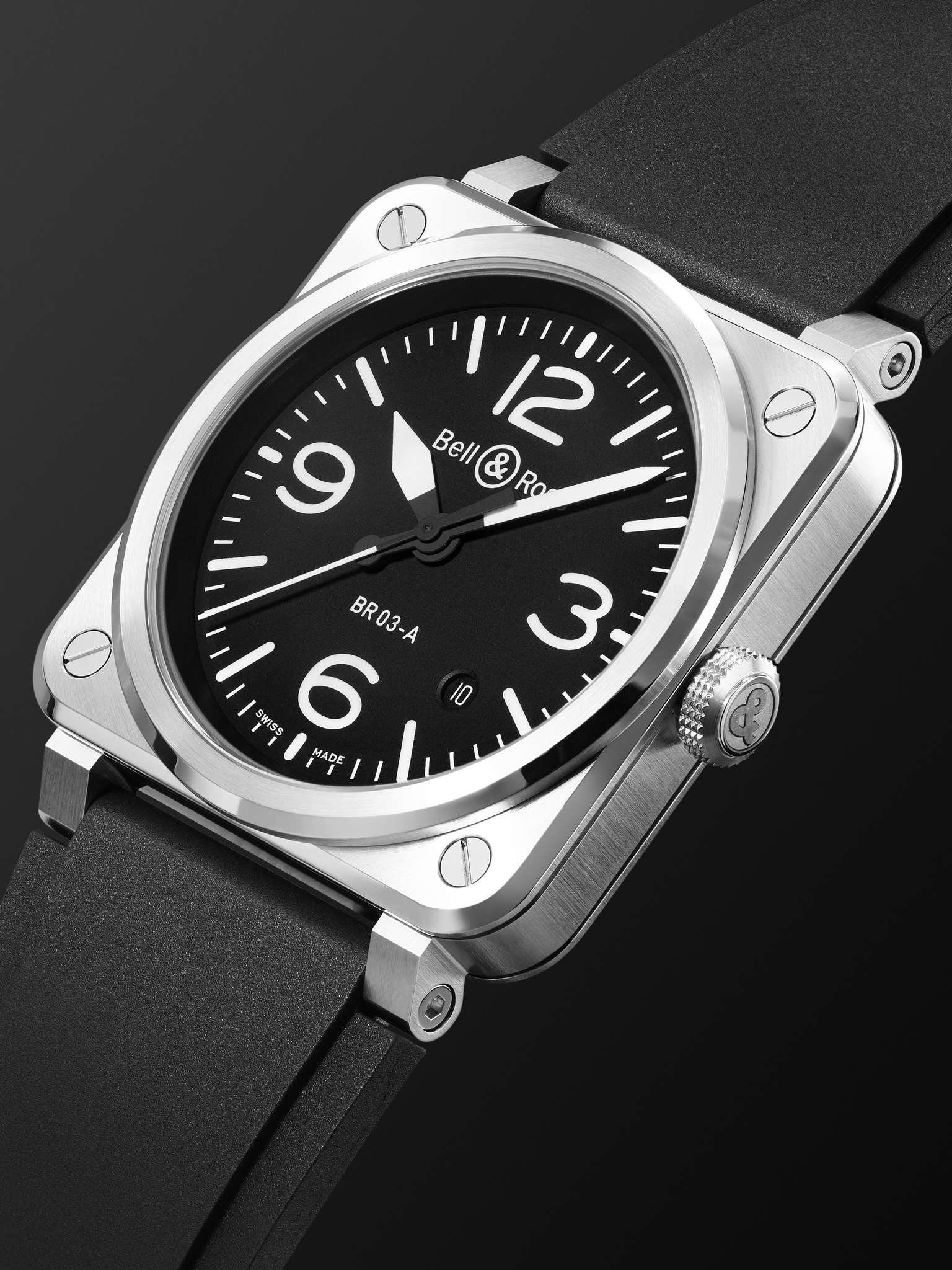 BR 03 Automatic 41mm Stainless Steel and Rubber Watch, Ref. No. BR03A-BL-ST/SRB - 3