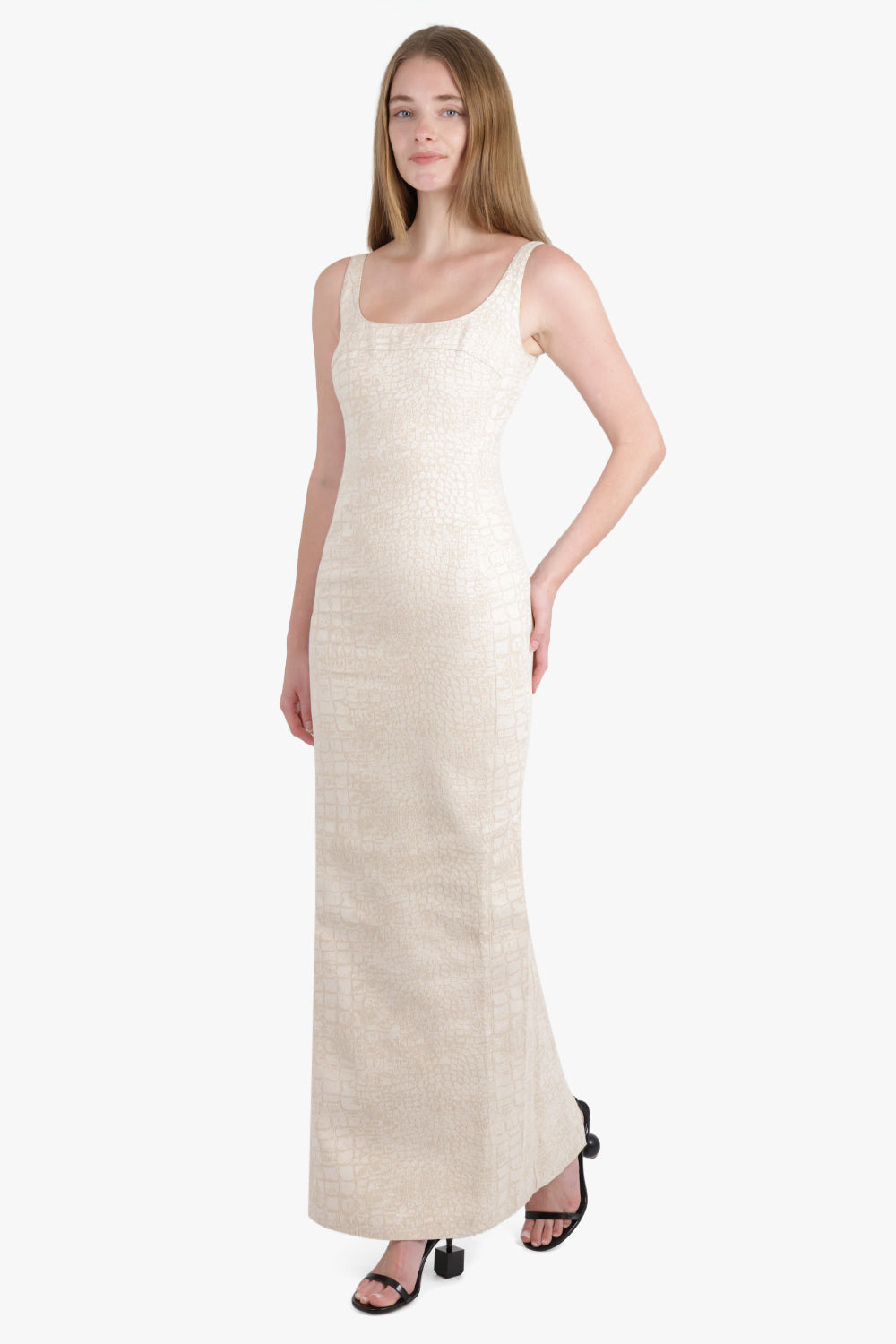 LA ROBE DE-NIMES CROCO PRINT S/LESS MAXI DRESS | BEIGE - 2