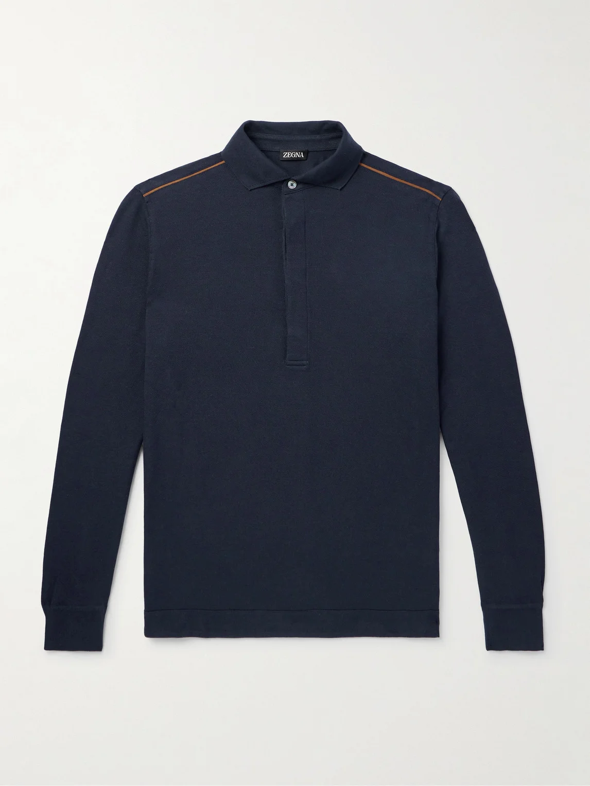 Leather-Trimmed Cotton-Piqué Polo Shirt - 1