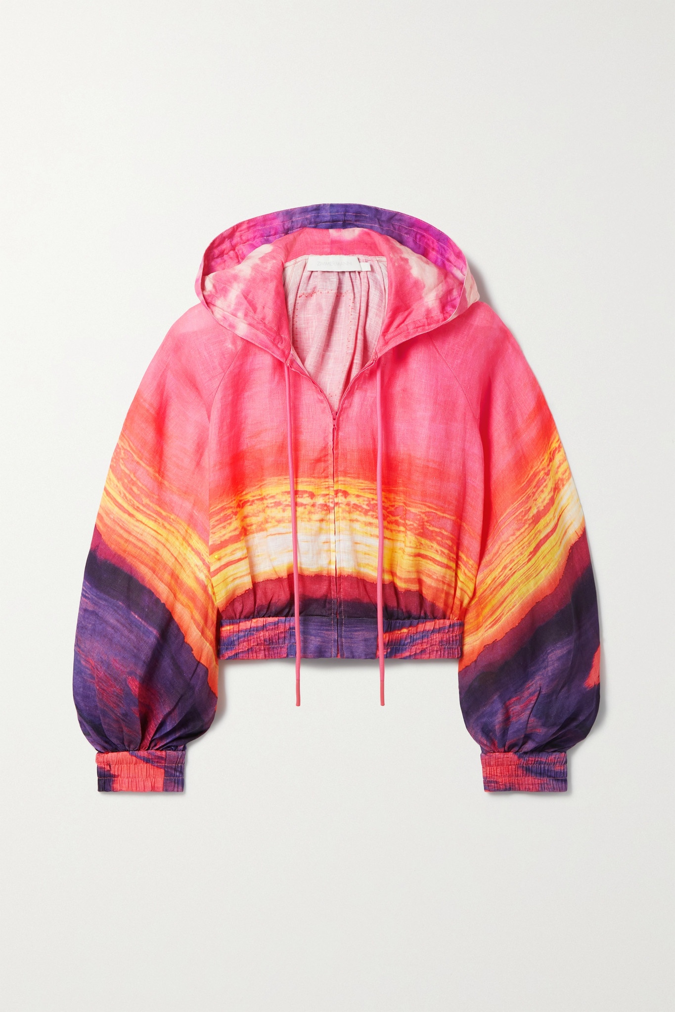 Shelly cropped hooded printed linen jacket - 1