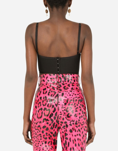 Dolce & Gabbana Foiled satin bustier with neon leopard print outlook