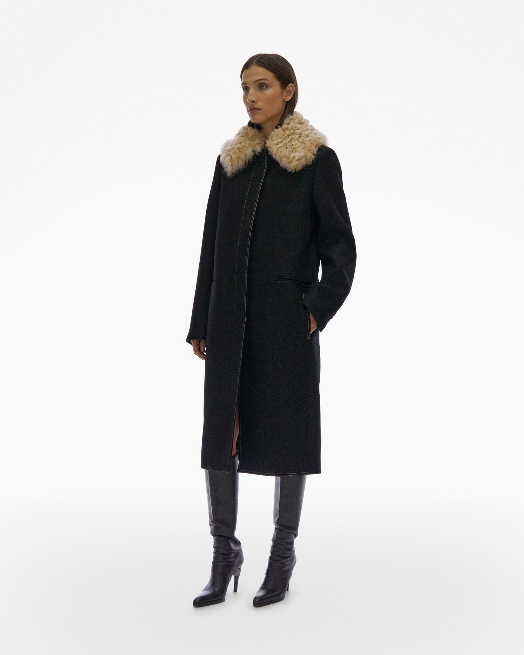 SHEARLING COLLAR COAT - 5
