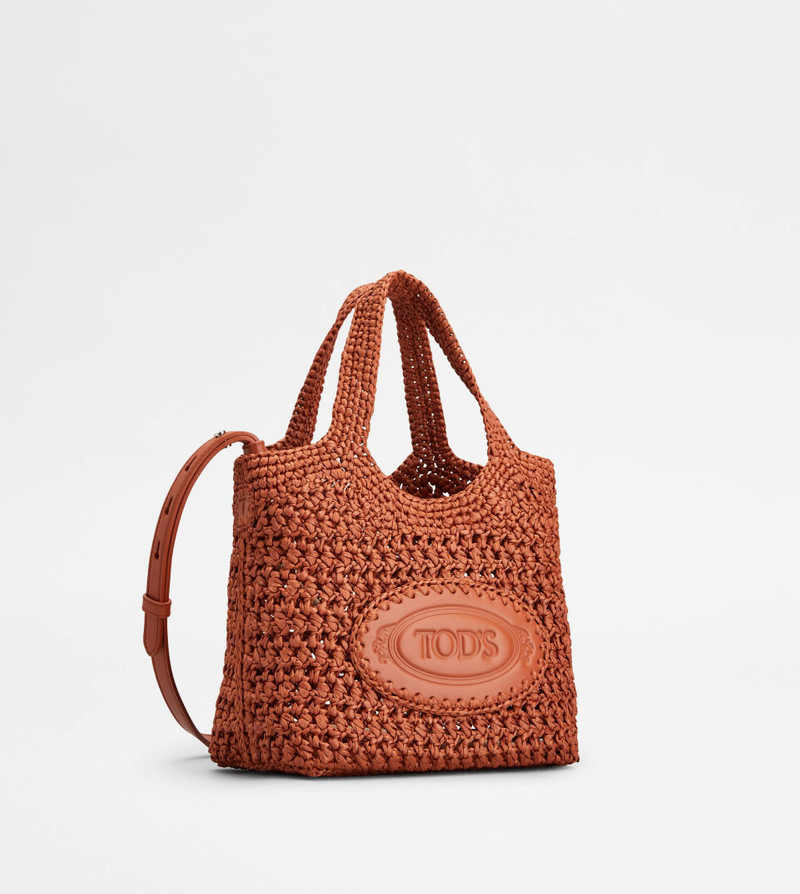 SHOPPING BAG IN RAFFIA AND LEATHER MINI - ORANGE 3