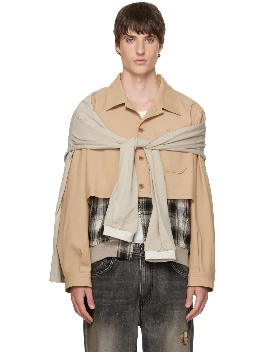 Beige Layered Blouson Jacket - 1