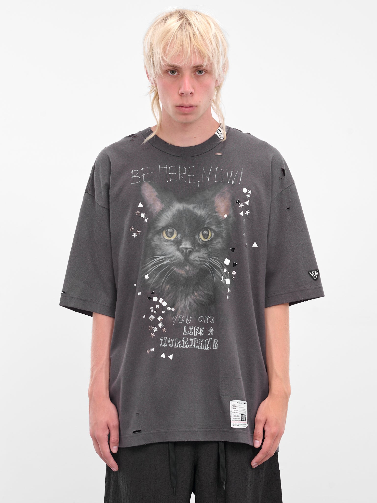 Black Distressed Cat Graphic Tee - 1