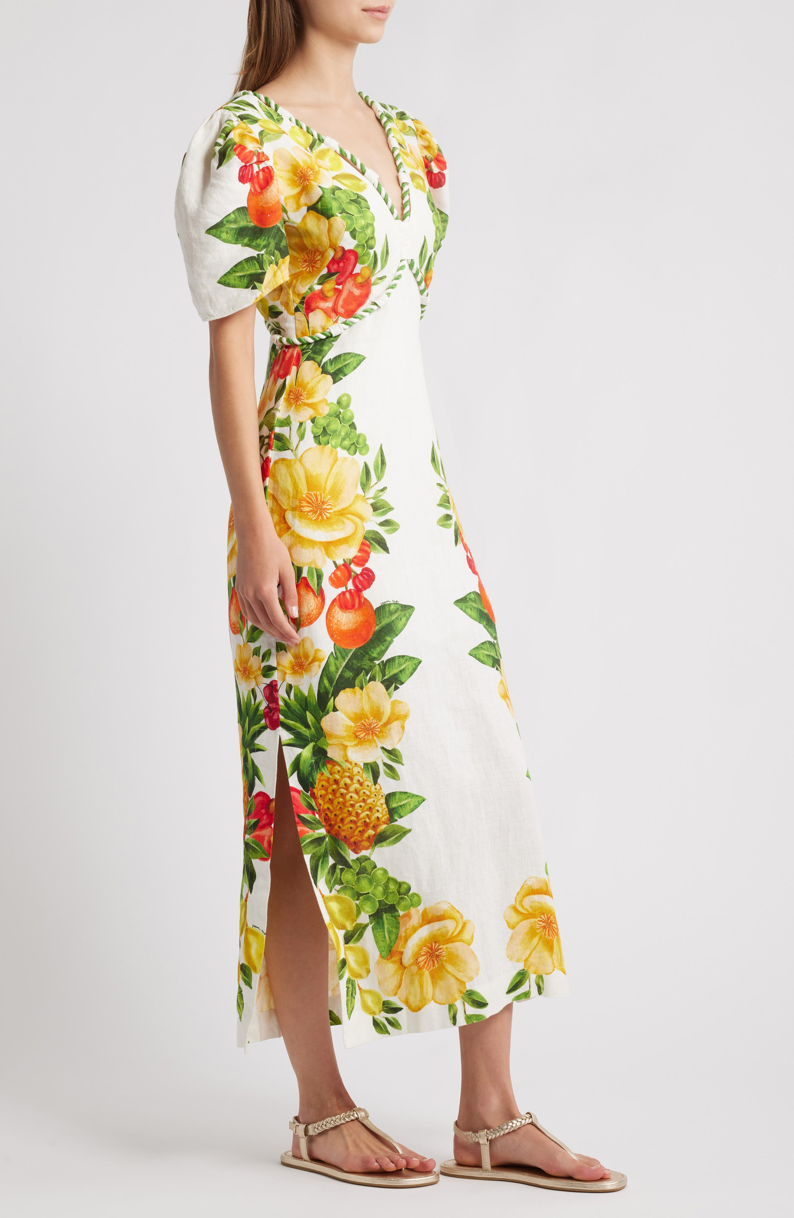 FARM Rio Picnic Flowers Linen Maxi Dress in Off-White at Nordstrom - 3