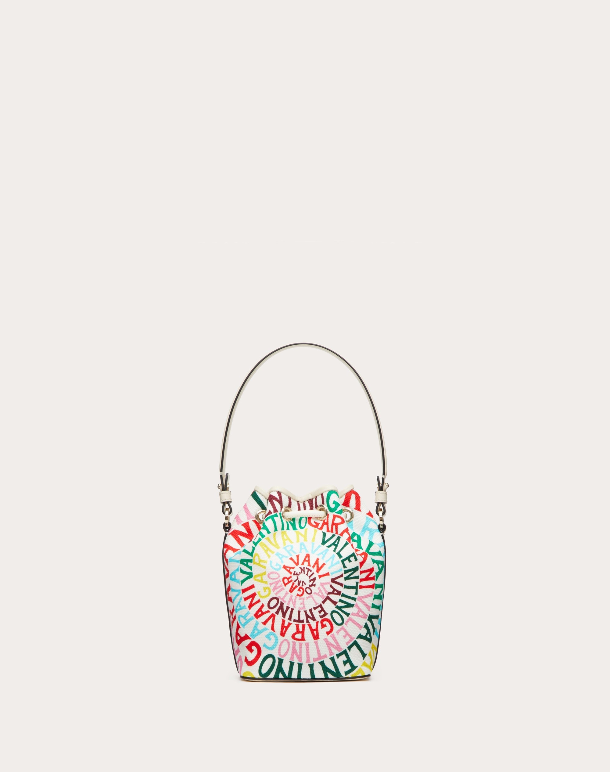 MINI VALENTINO GARAVANI ESCAPE BUCKET BAG IN CANVAS WITH VALENTINO GARAVANI LOOP PRINT - 3