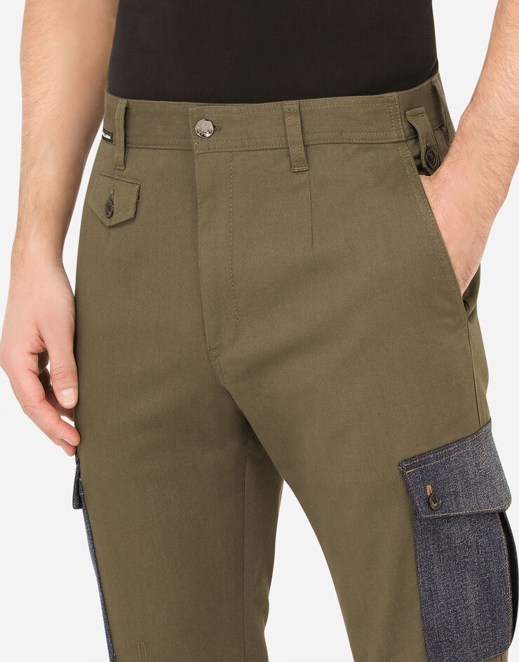 Stretch cotton cargo pants with denim details - 4