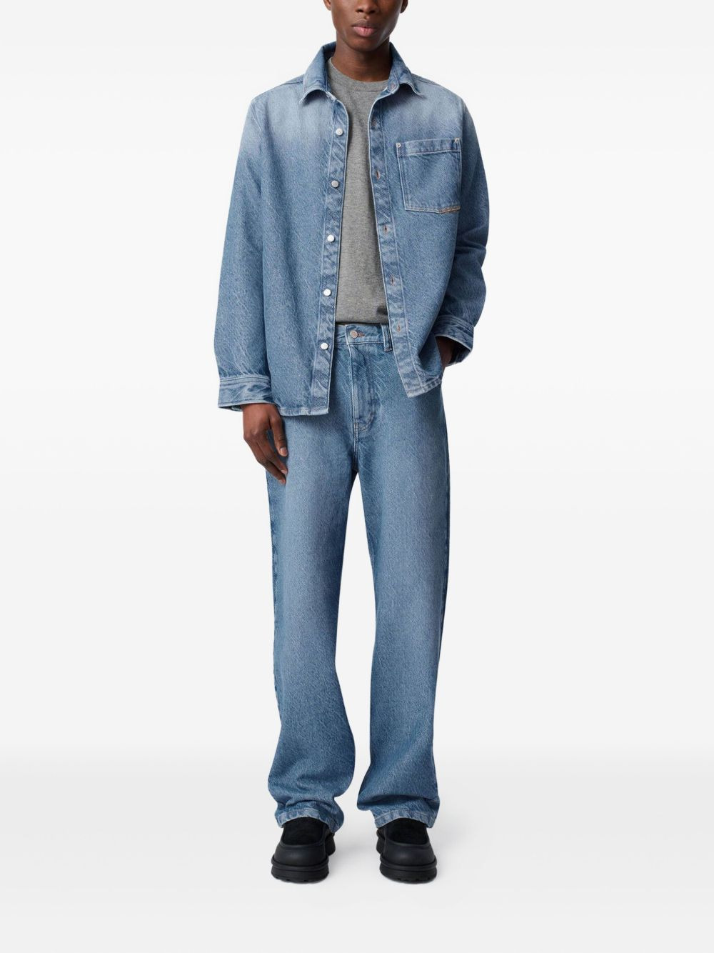 embroidered-logo denim shirt - 2