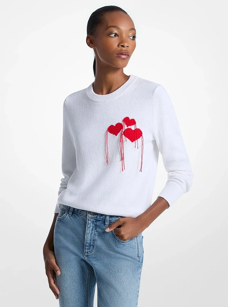 Fringed Heart Cotton Blend Sweater - 1