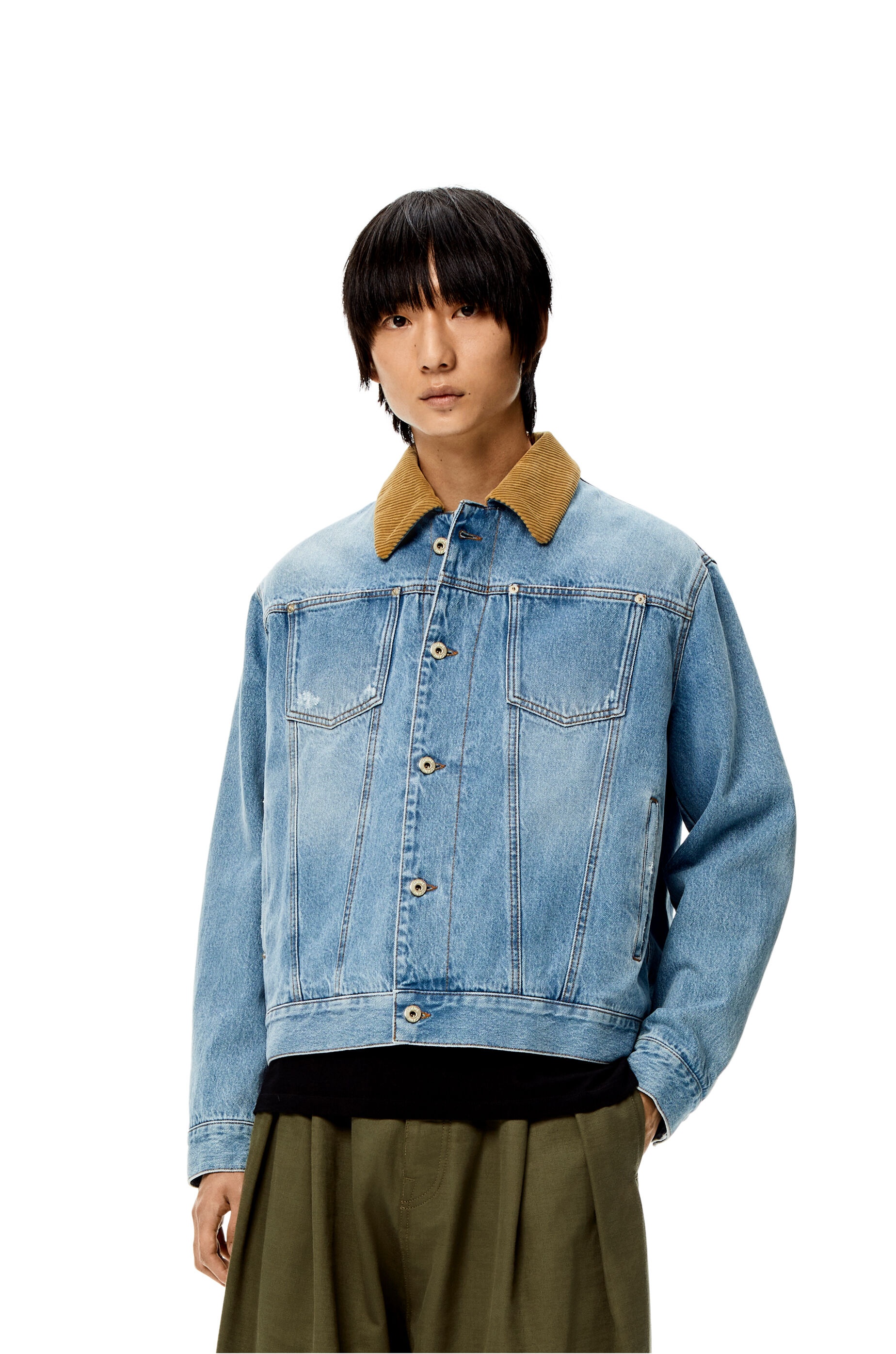 Check lined denim jacket in cotton - 3