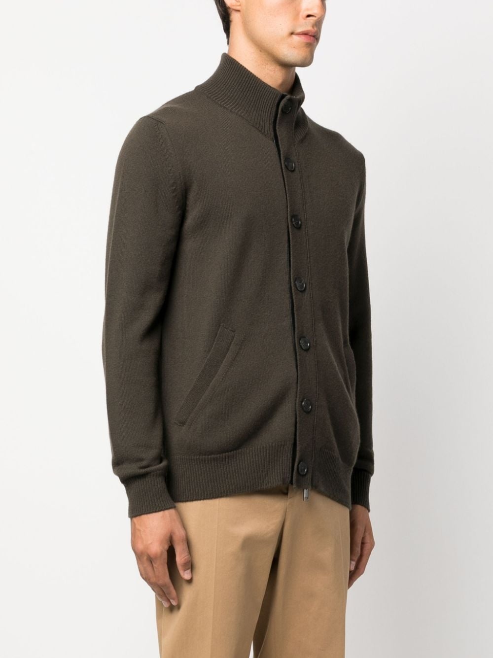 leather-trimmed cashmere cardigan - 3