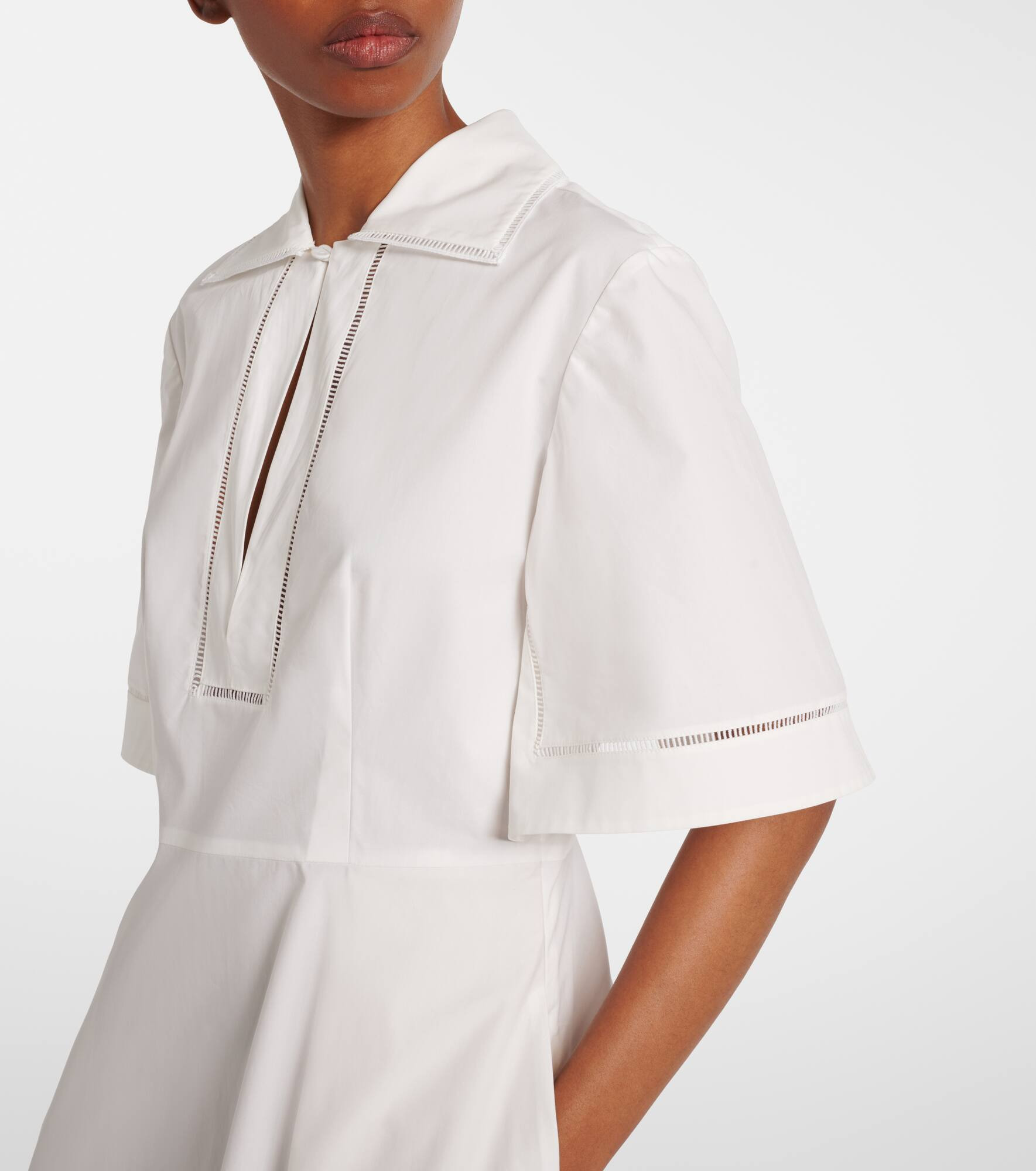 Embroidered cotton poplin midi dress - 5