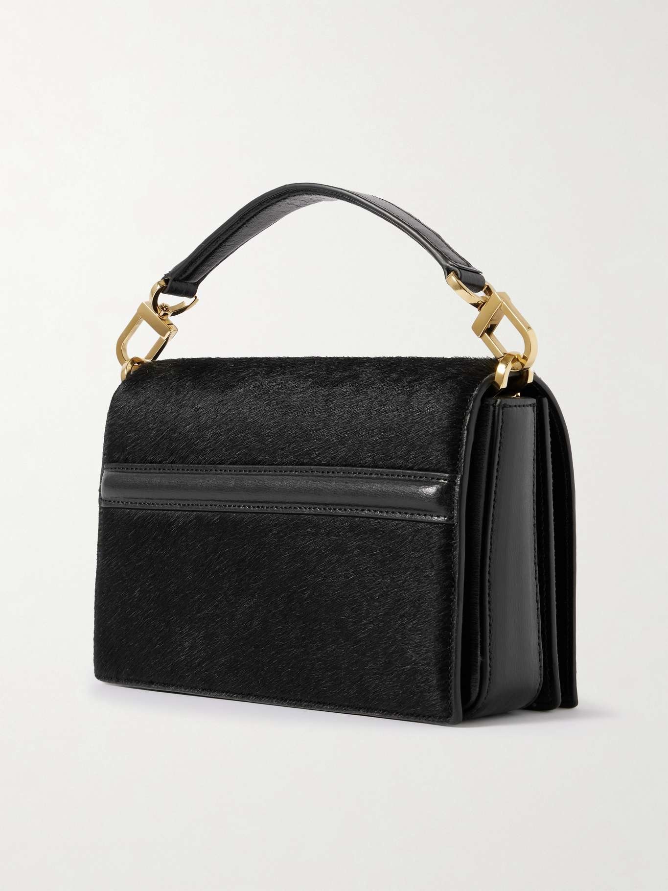 Mini T-Flap leather-trimmed calf hair shoulder bag Black - 3