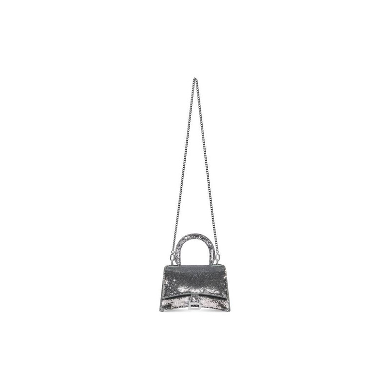 Women's Hourglass Xs Handbag With Chain And Sequin in Silver 6