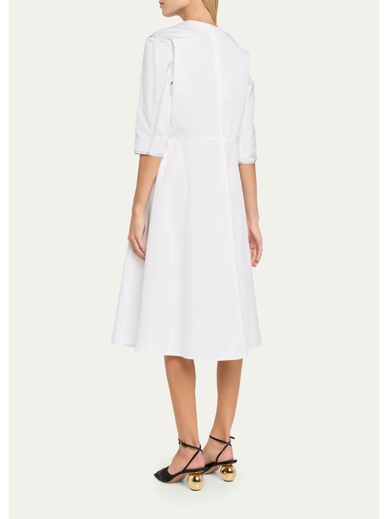 3/4-Sleeve Cotton Midi A-Line Dress 3
