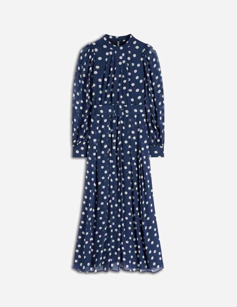 High Neck Occasion Dress-French Navy, Painted Dot 1