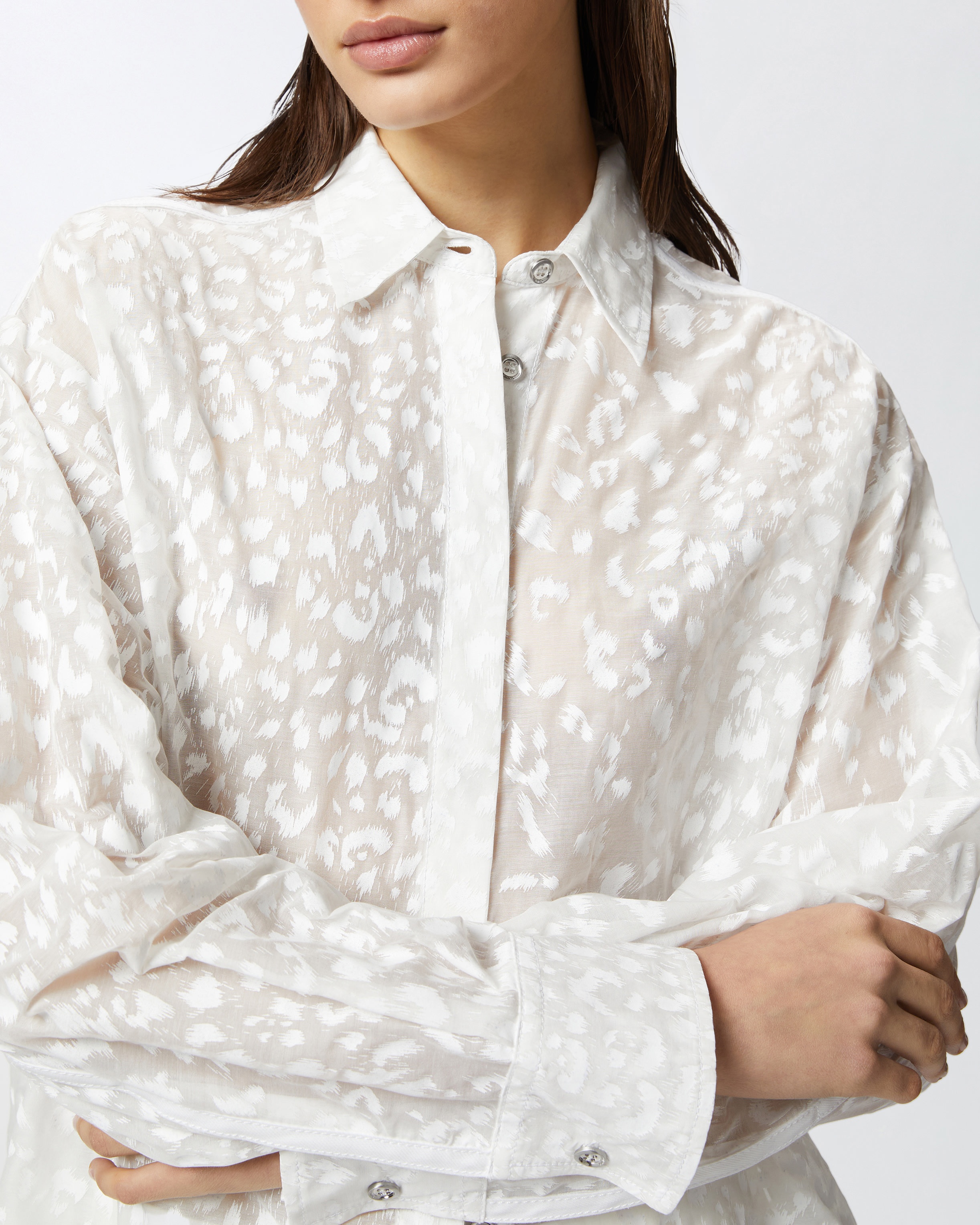 PRINTED TRANSPARENT SILK-BLEND VOILE SHIRT - 5