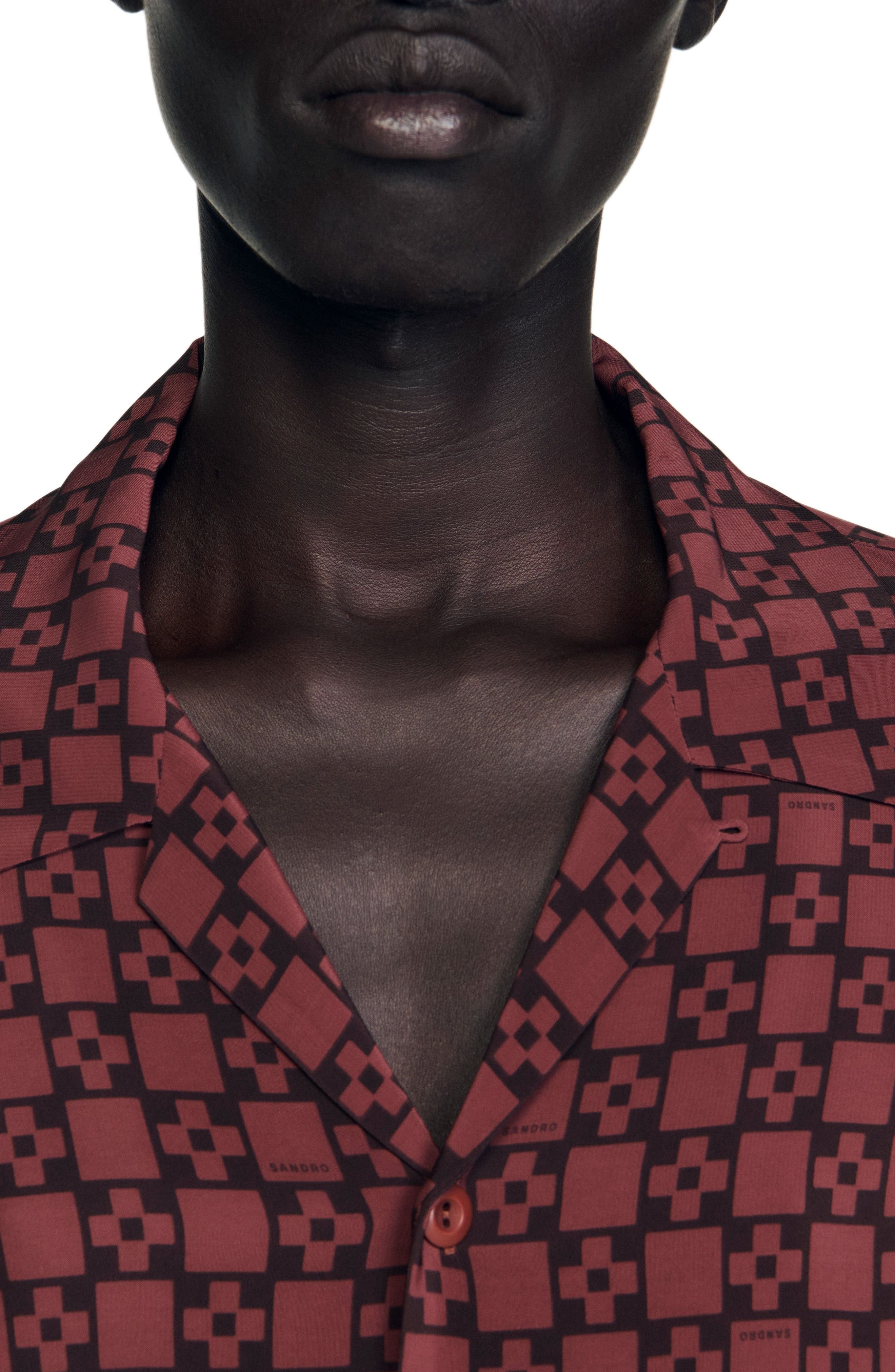 SANDRO Printed loose-fit shirt in Cognac at Nordstrom - 4