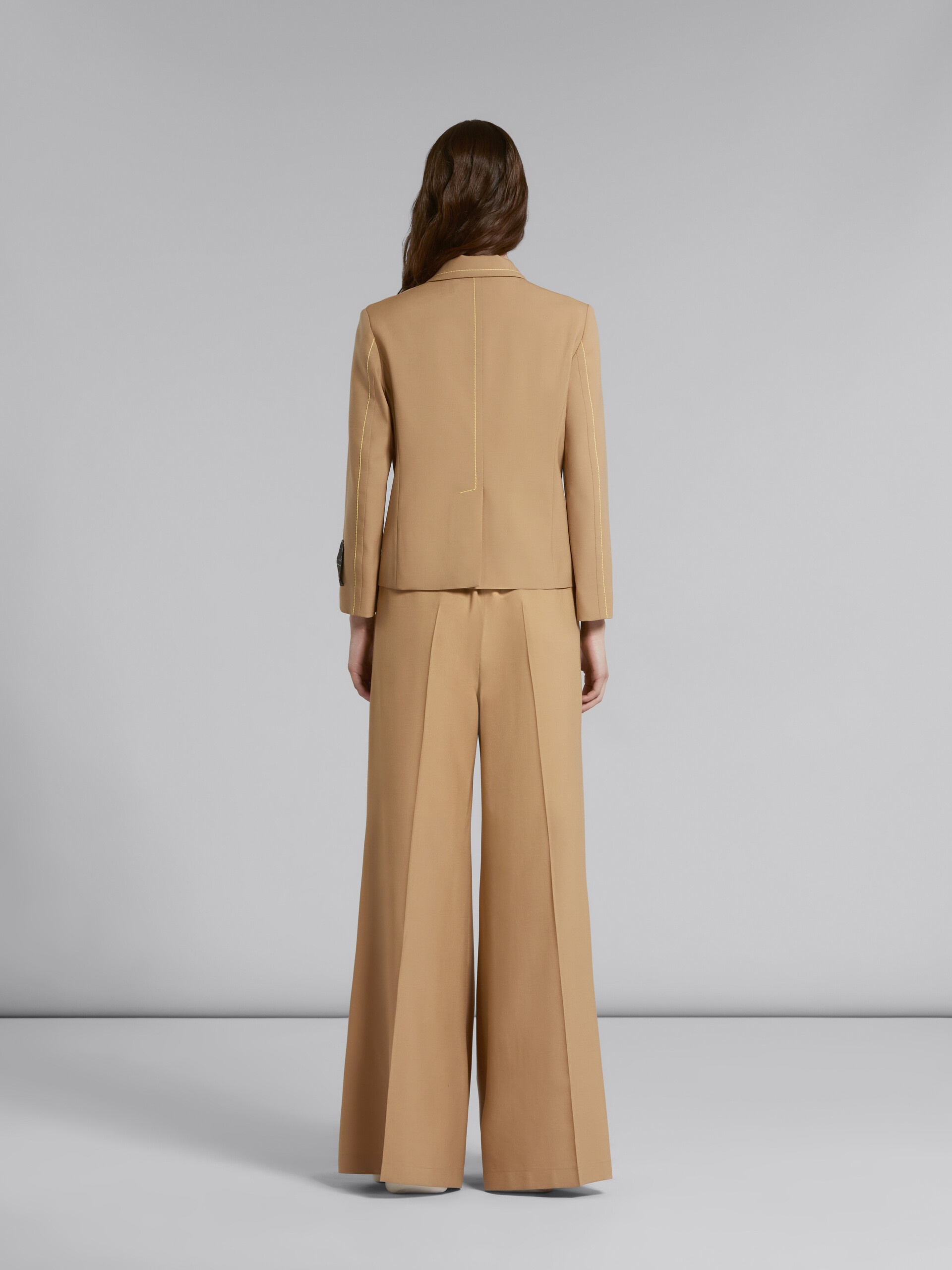 BEIGE FLARED WOOL TROUSERS WITH LOGO WAIST - 3