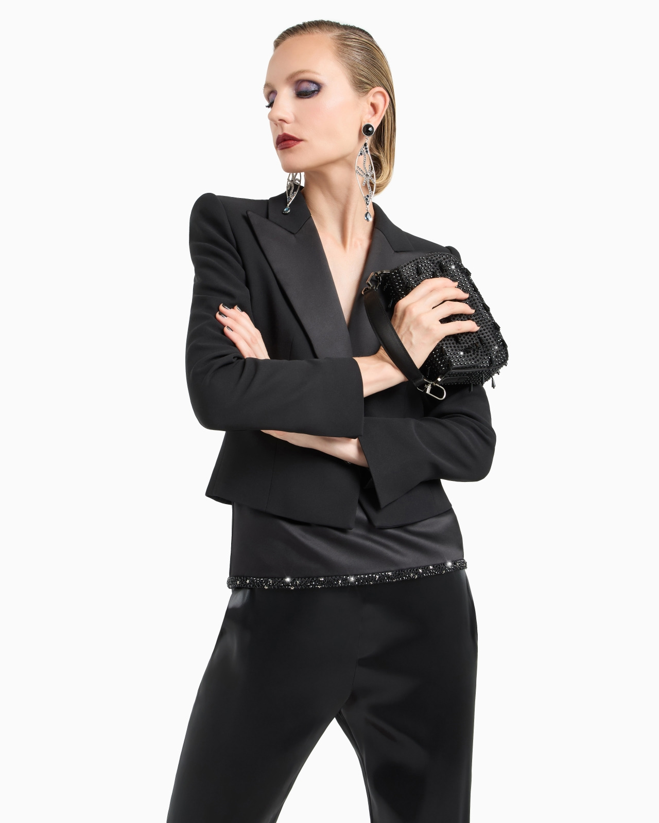 GLITTER SILK-CADY SINGLE-BREASTED SHORT JACKET - 6