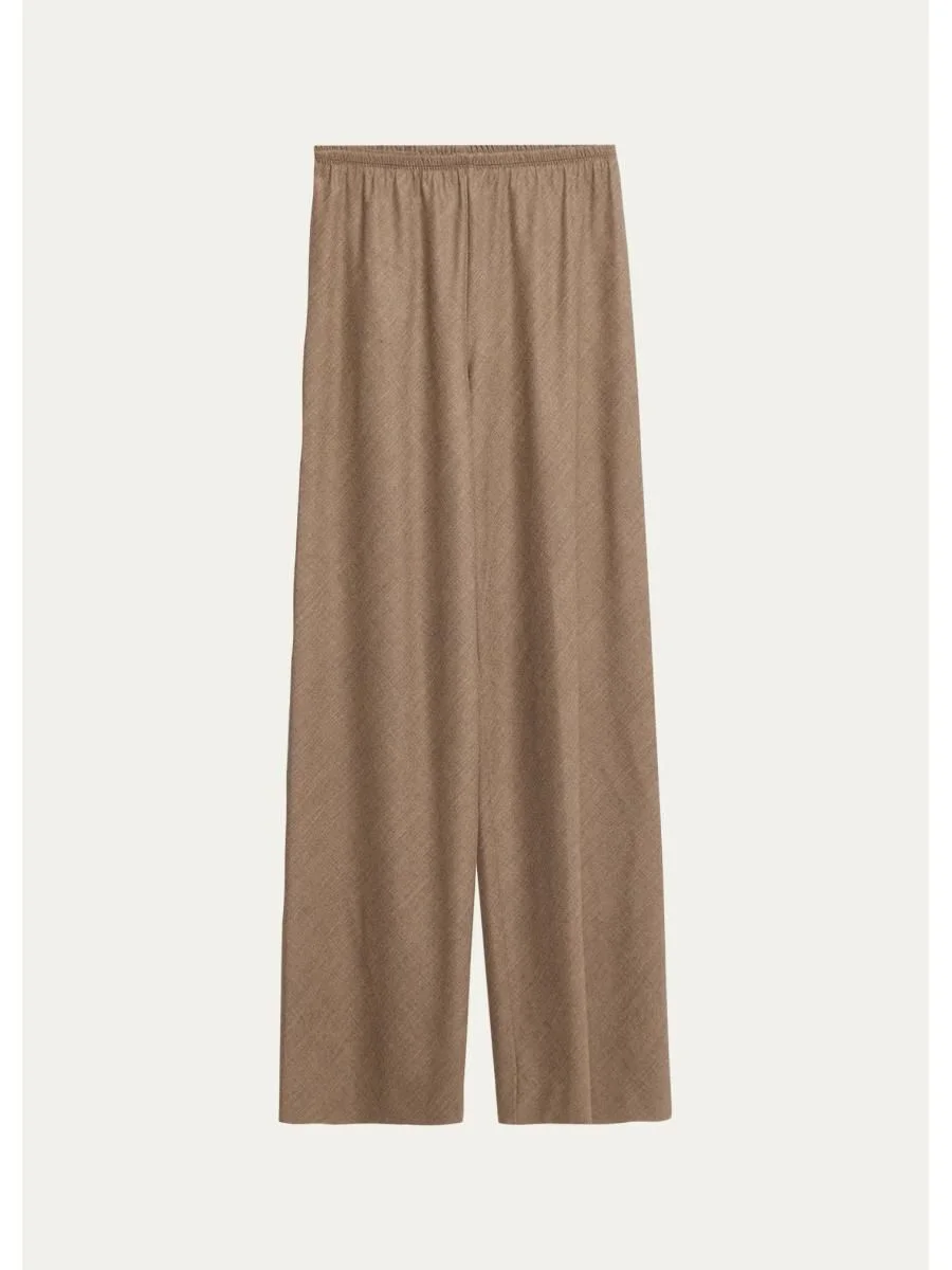 Bias Cut Wide-Leg Wool Pull-On Trousers - 1