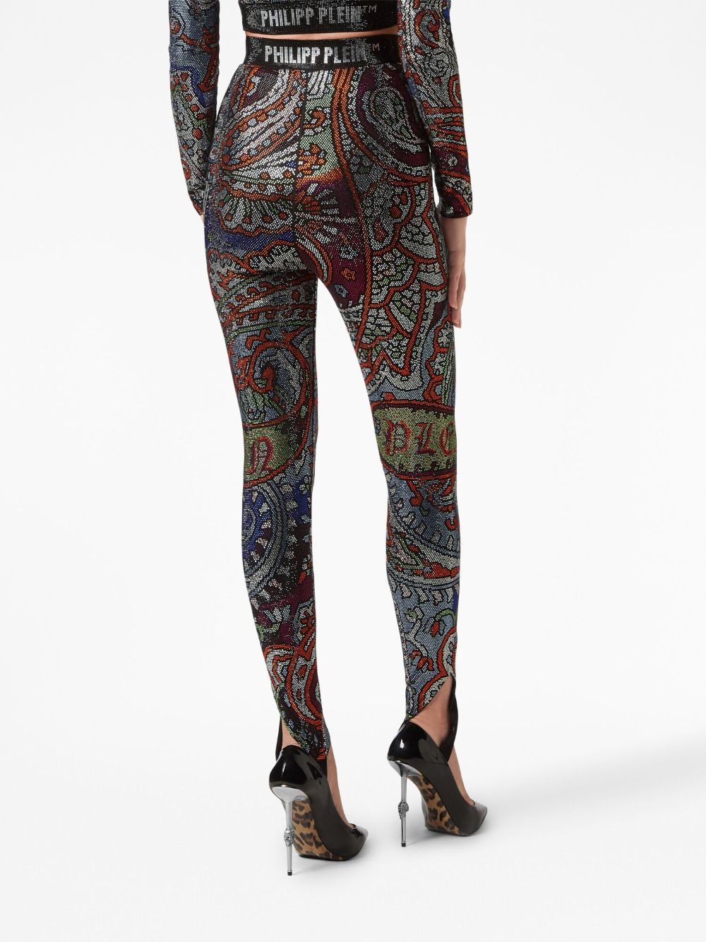 paisley rhinestone-embellished leggings - 3