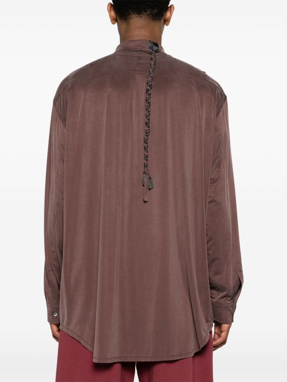 braided-strap detailed silk shirt - 4