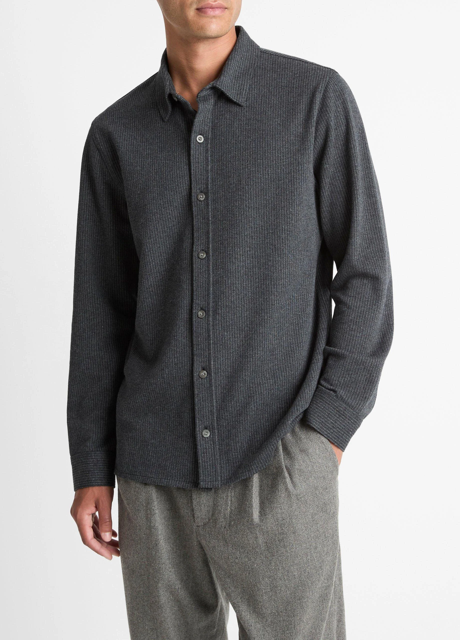 Pinstripe Jacquard Cotton-Blend Button-Front Shirt - 1
